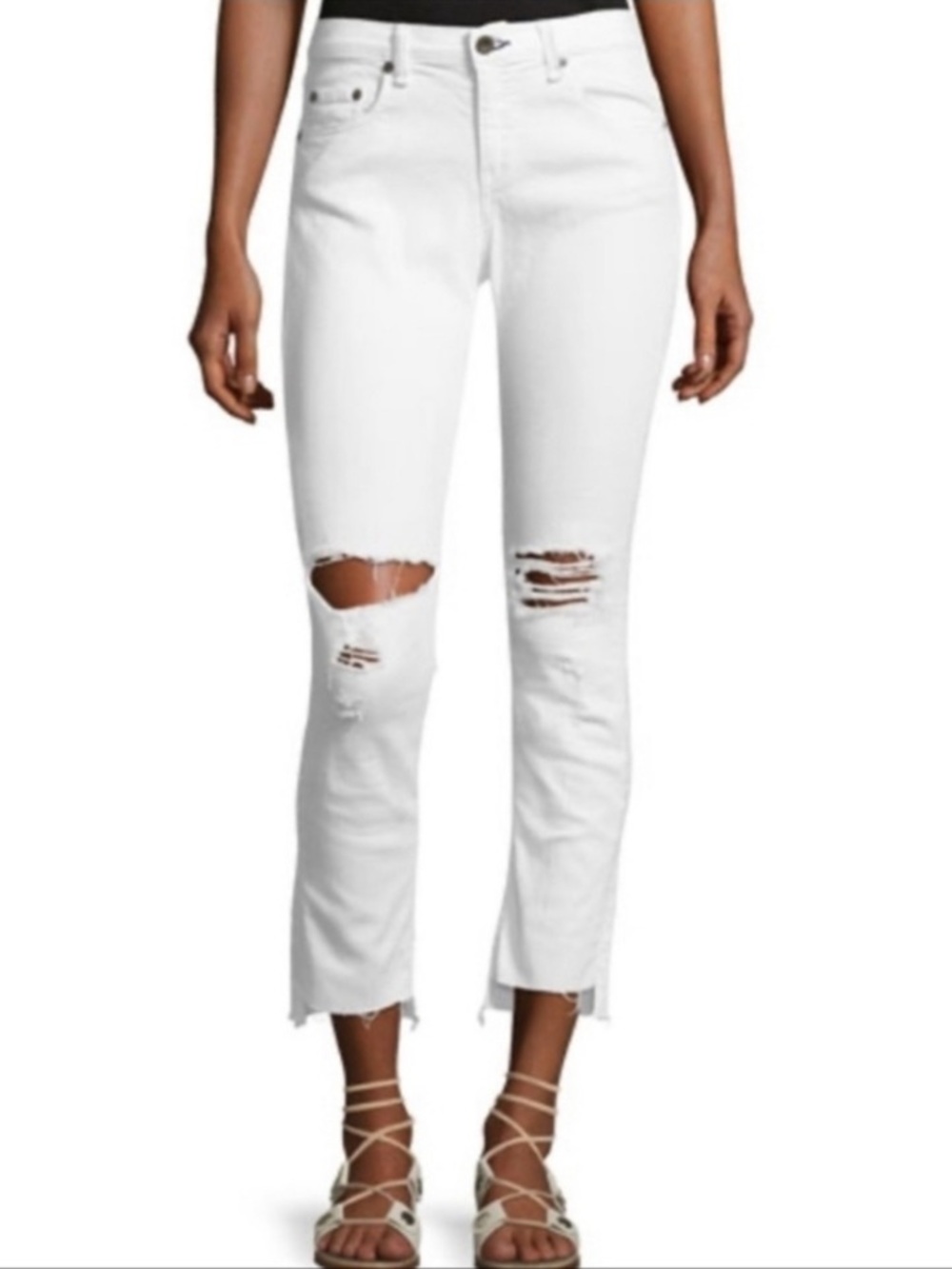 Rag & Bone Jeans White Prospector Distressed Dre Capri SZ 25 GUC